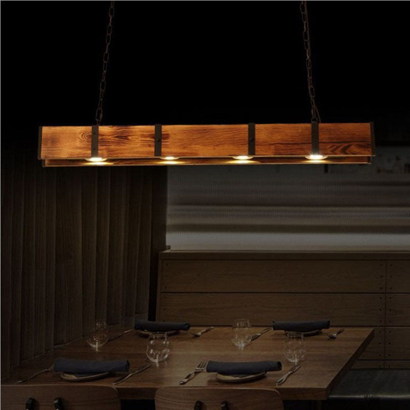 Lámpara de Araña de Isla LED de Madera Maciza Vintage Tradicional para Comedor 