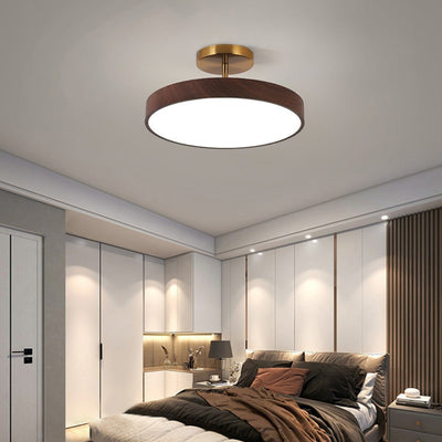 Japanese Wabi-sabi Minimalist Wood Grain Round LED Semi-Flush Mount Light