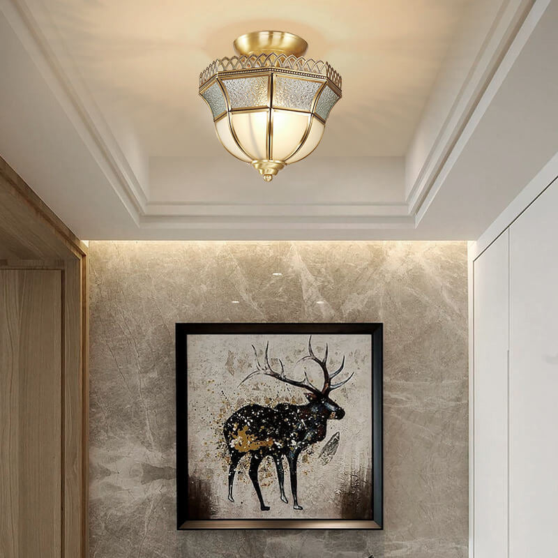 Moderne Luxus Glas Messing Schalenform Spitzen Design 1-Licht Halbeinbau Deckenleuchte 
