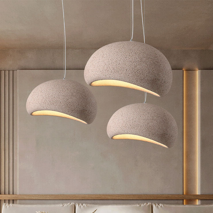 Lustre suspendu traditionnel vintage en arc semi-circulaire avec texture imitation pierre 1 lumière pour salon 