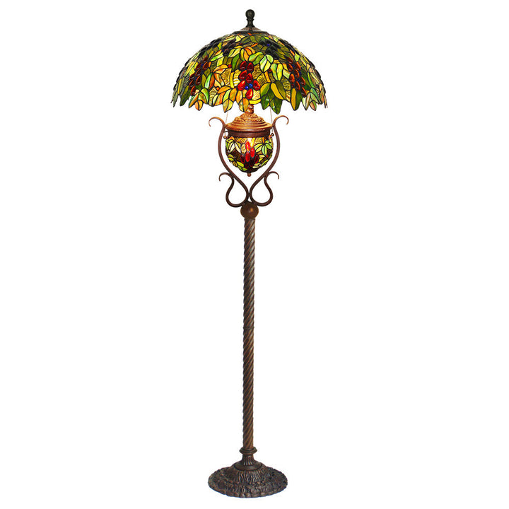 Traditionelle Tiffany-Stehlampe mit Buntglas und Traubendekor, kuppelförmig, 3 Lichter, fürs Arbeitszimmer