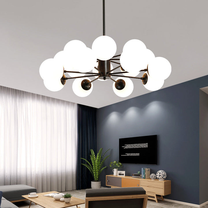 Moderner Mid-Century Eisenrahmen Magic Bean Glasschirm 8/12/16-Licht Kronleuchter für Wohnzimmer 