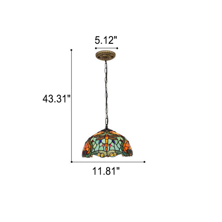 Europäischer Vintage Tiffany Buntglas Metall 1-Licht Pendelleuchte 