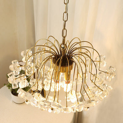 Vintage Four Leaf Flower Ice Glass  3/4 Light Chandelier