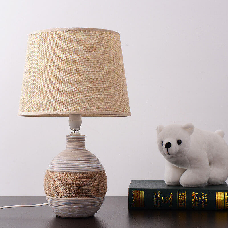 Nordic Vintage Fabric Ceramic Jar Base 1-Light Table Lamp