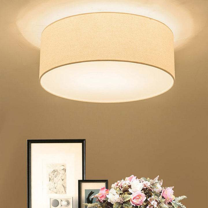 Modern Minimalist Round Drum Iron Fabric 3/5 Light Flush Mount Ceiling Light For Living Room