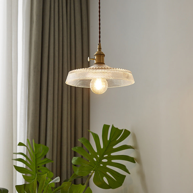 Moderne Einfachheit Runde Welle Messing Glas 1-Licht Pendelleuchte Für Wohnzimmer 