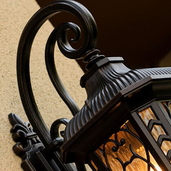 European Outdoor Carved Cage Aluminum Glass 1-Light Wall Sconce Lamp