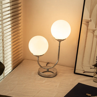 Vintage Chrome Iron Glass Ball 2-Light Table Lamp