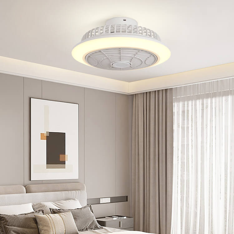 Modern Minimalist Round Cage Iron Acrylic LED Flush Mount Ceiling Fan Light For Living Room