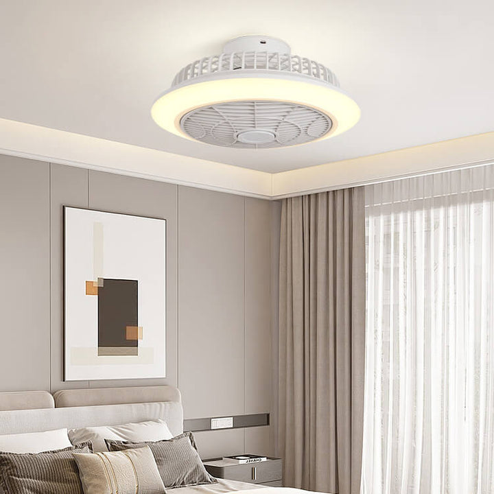 Modern Minimalist Round Cage Iron Acrylic LED Flush Mount Ceiling Fan Light For Living Room