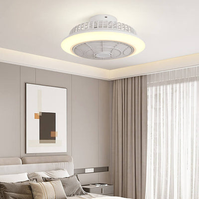 Modern Minimalist Round Cage Iron Acrylic LED Flush Mount Ceiling Fan Light