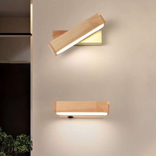 Simple Log Wooden Rectangular Rotatable LED Wall Sconce Lamp