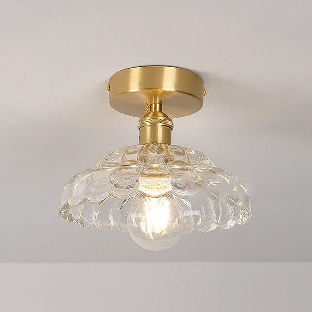 Vintage Brass Glass Dome 1-Light Semi-Flush Mount Ceiling Light