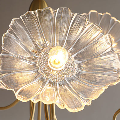 Cadre à Finition Dorée Art Déco Moderne avec Abat-jour en Verre Feuille de Lotus, Lustre 3/6 Lumières pour Salon 