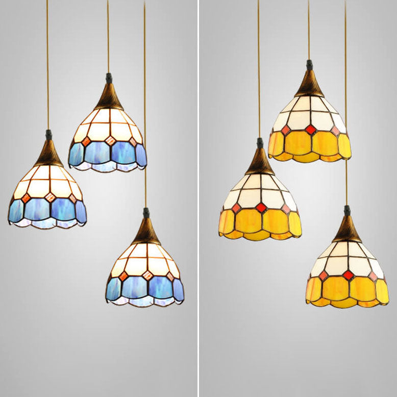 Lámpara de Araña de Isla con Campana de Vidrio Tiffany de 3 Luces 