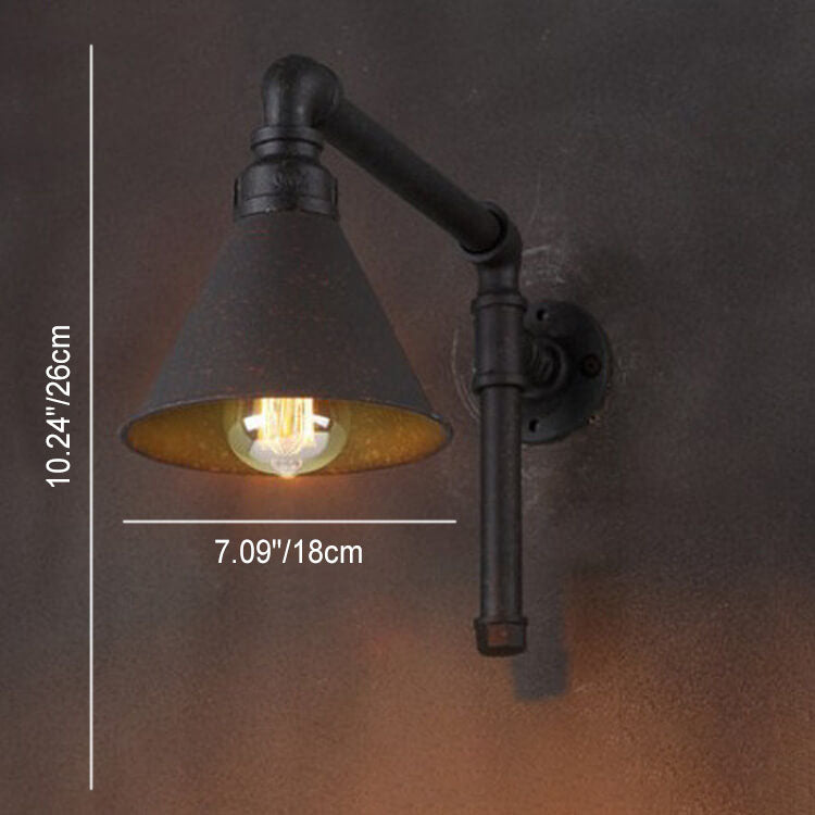 Industrial Vintage Plumbing Cone Iron 1-Light Wall Sconce Lamp
