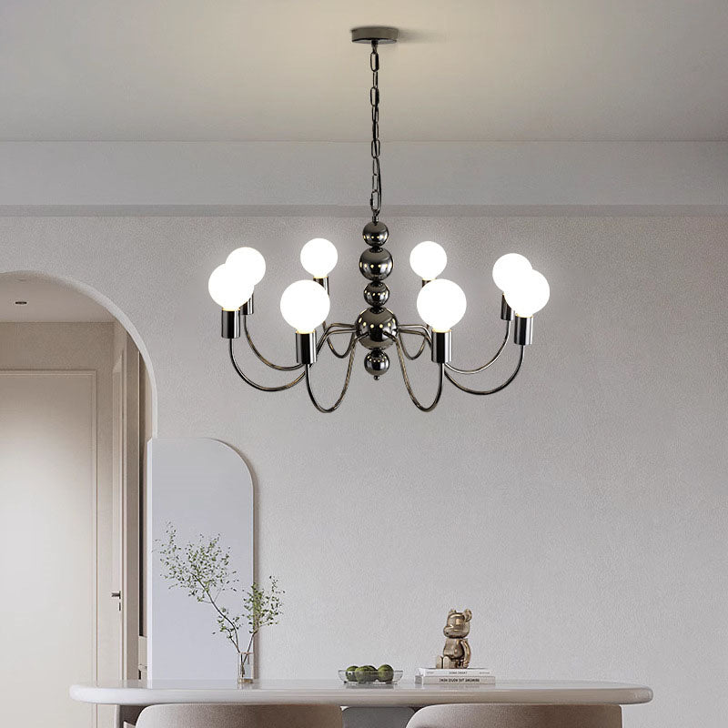 French Modern Minimalist Round Ball Iron Glass 3/5/8 Light Chandelier