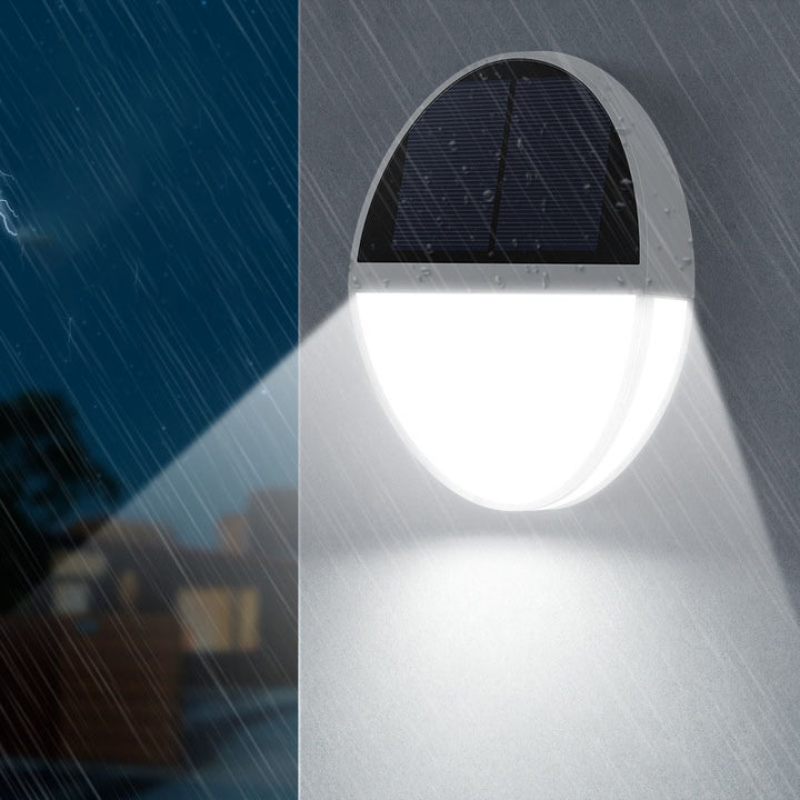 Aplique de pared exterior LED con sensor radar, cuerpo plano redondo de ABS, impermeable y solar, de estilo moderno minimalista, para jardín 