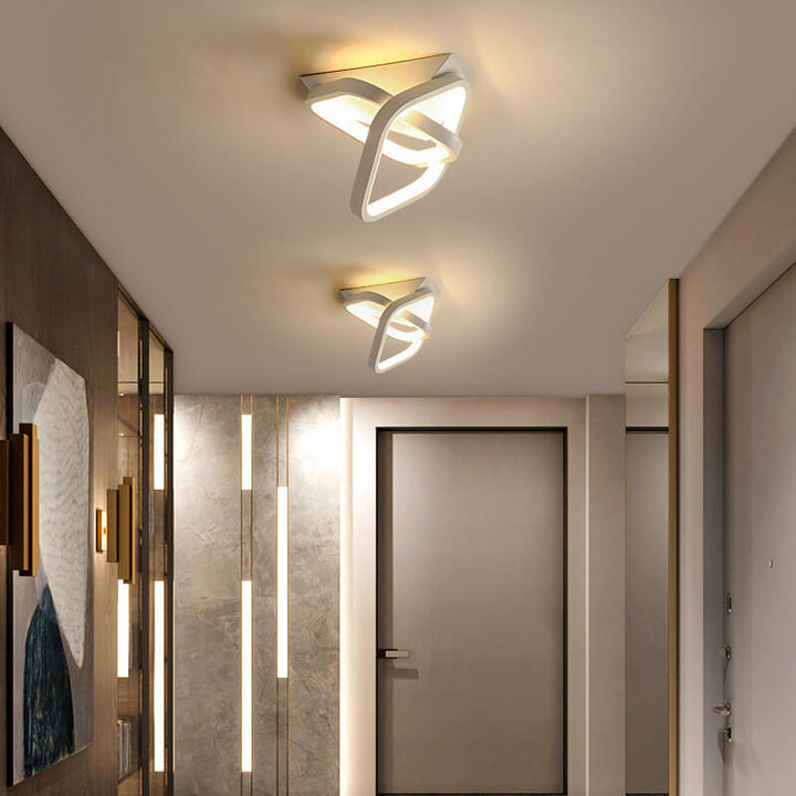 Luz de techo LED semiempotrada moderna de mediados de siglo con placa de triángulo de hierro y anillo de aluminio para sala de estar 