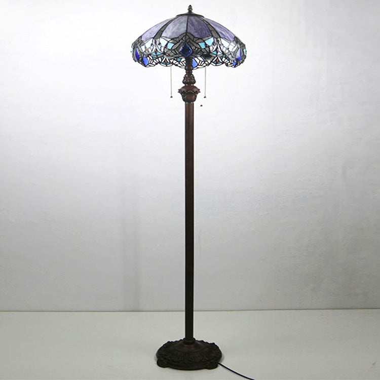 Modern Vintage Tiffany Glass 2-Light Standing Floor Lamp