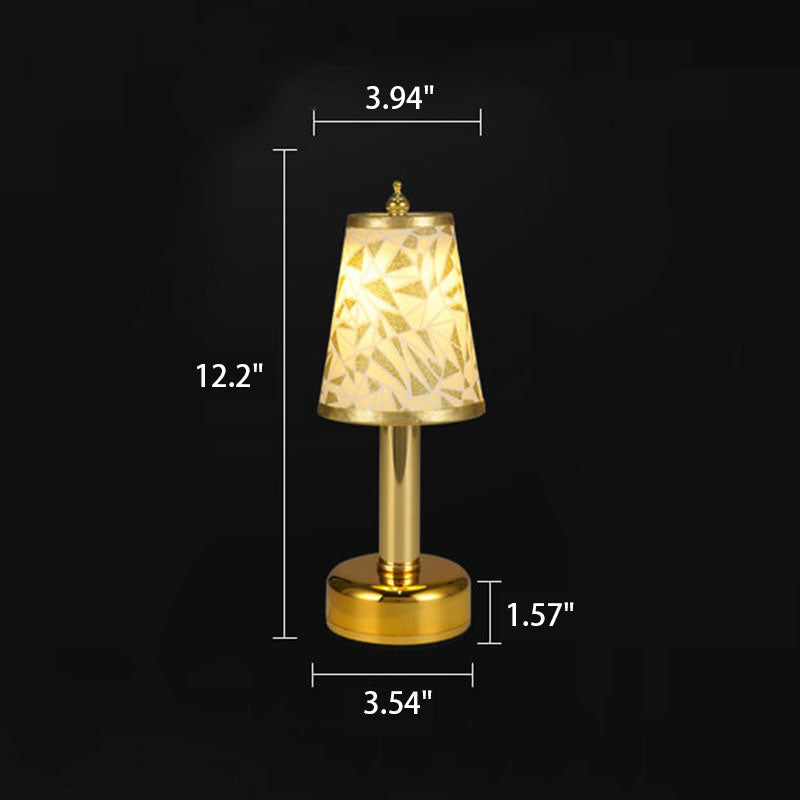 Lámpara de Mesa con Luz Nocturna LED Recargable de Metal Cónica con Tela Floral Vintage 