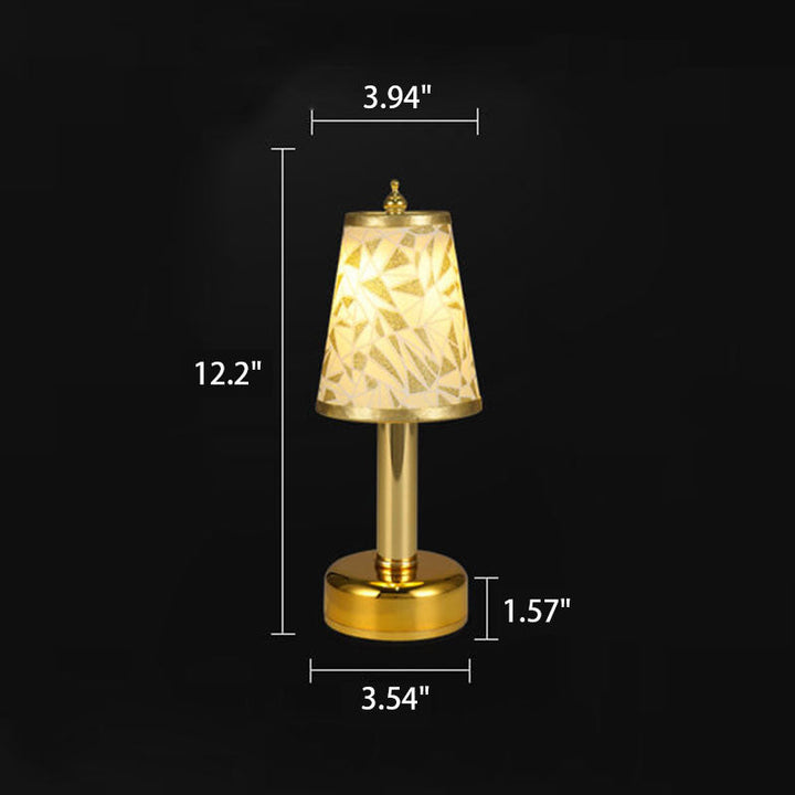 Lámpara de Mesa con Luz Nocturna LED Recargable de Metal Cónica con Tela Floral Vintage 
