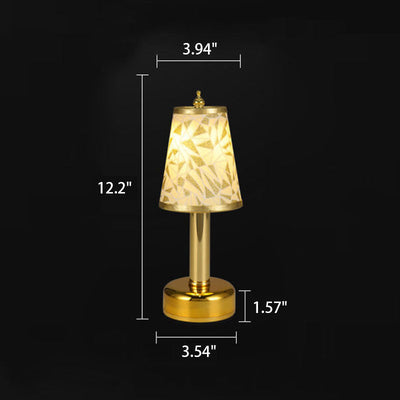 Vintage Floral Fabric Tapered Metal LED Rechargeable Night Light Table Lamp