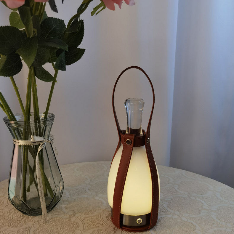 Creative Leather Glass Bottle Portable Rechargeable LED Table Lamp