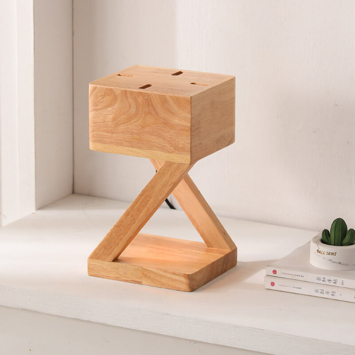 Contemporary Nordic Solid Wood Geometric Hollow 1-Light Melting Wax Table Lamp for Bedroom
