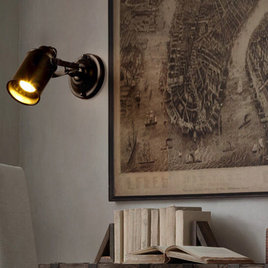 Lampe murale à un feu en fer cylindrique vintage traditionnel pour chambre 