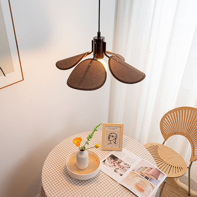 Japanese Solid Wood Fabric Leaf 1-Light Pendant Light