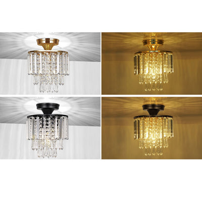 Moderne minimalistische runde Quaste Eisen Kristall 1-Licht Semi-Flush Mount Deckenleuchte für Wohnzimmer 