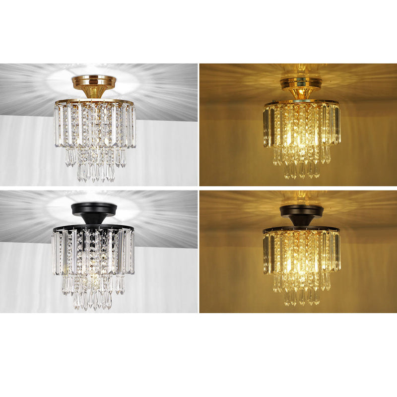 Modern Minimalist Round Tassel Iron Crystal 1-Light Semi-Flush Mount Ceiling Light For Living Room