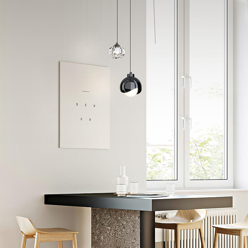 Lámpara Colgante Curva de 2 Luces de Bola de Cristal Simple de Lujo Ligero 
