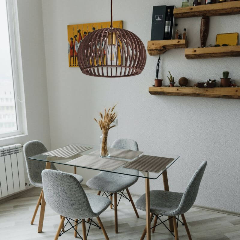 Nordic Vintage Basswood Oval Geometrie 1-Licht Pendelleuchte 