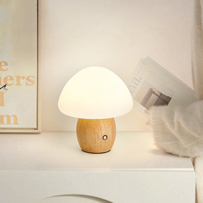 Nordic Creative Mushroom Solid Wood Acrylic LED Touch Table Lamp