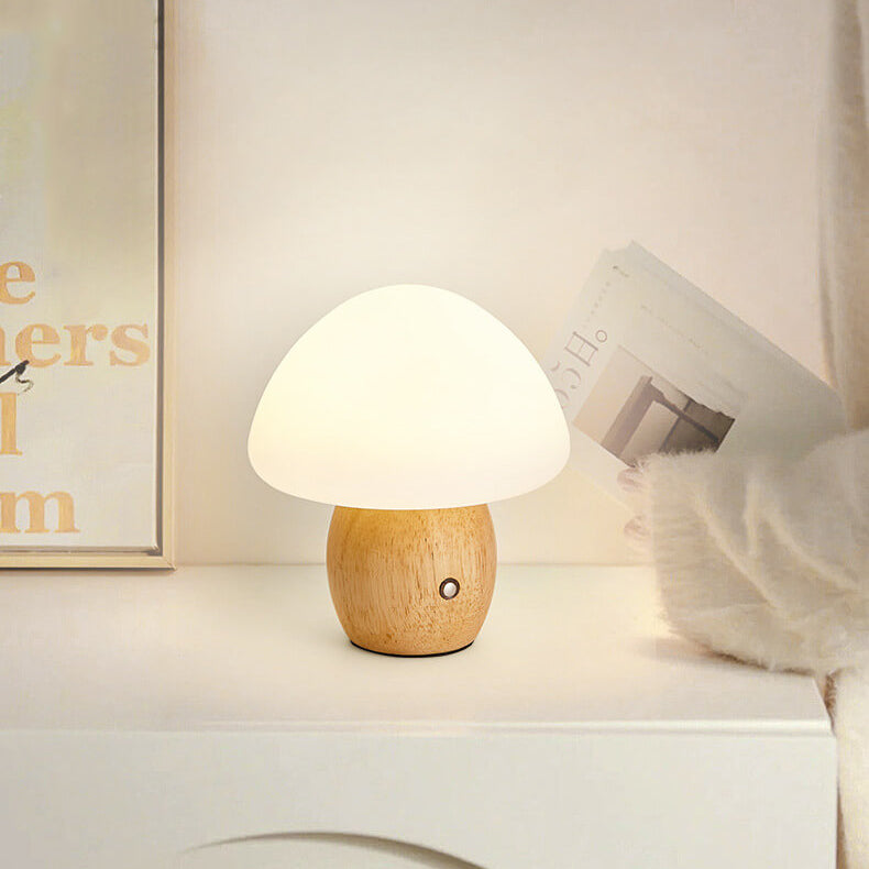 Nordic Creative Mushroom Solid Wood Acrylic LED Touch Table Lamp