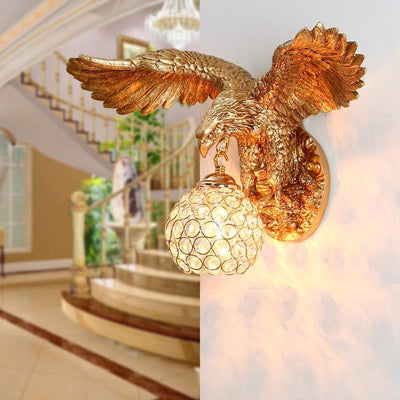 European Creative Resin Eagles Crystal Shade 1-Light Wall Sconce Lamp