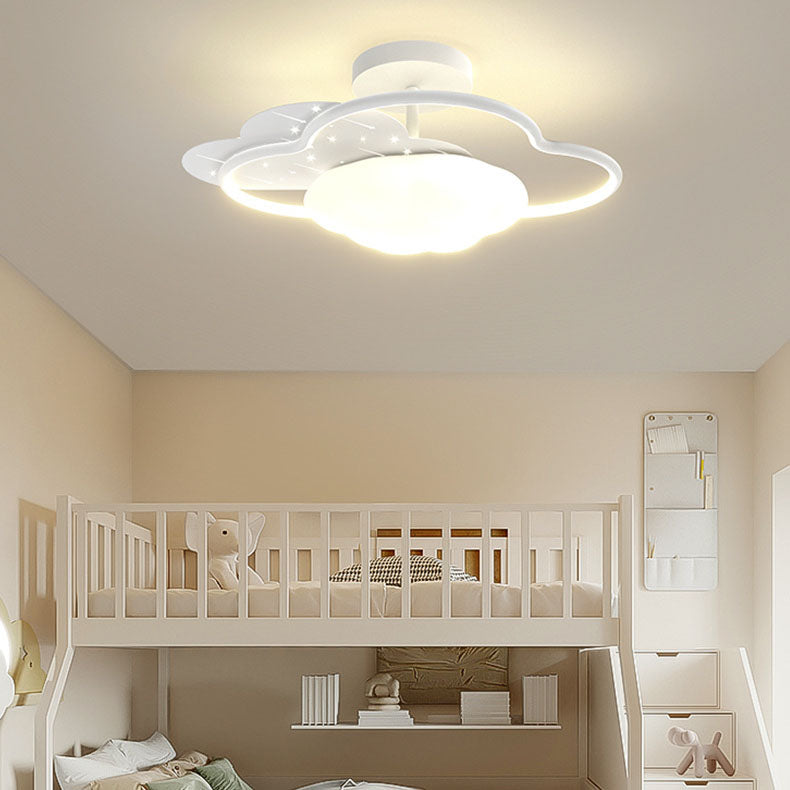 Plafonnier LED semi-encastré moderne en acrylique et fer avec nuages crème 