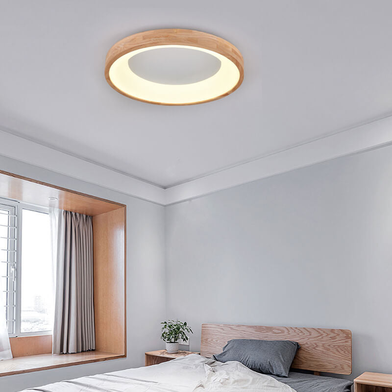 Nordic Minimalist Log Wood Round LED Flush Mount Ceiling Light