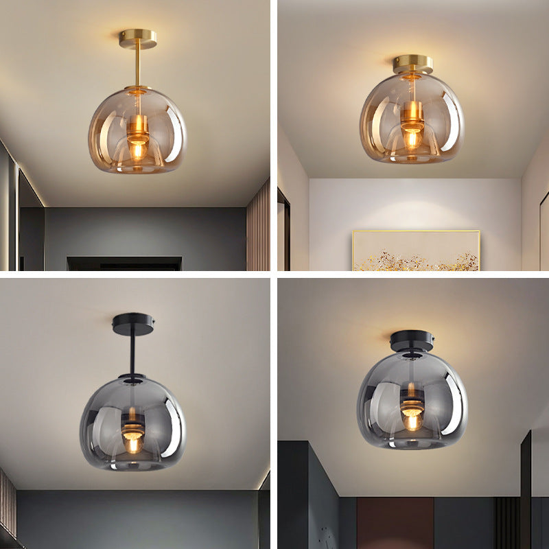 Nordic Light Luxury Round Glass Ball 1-Light Semi-Flush Mount Ceiling Light