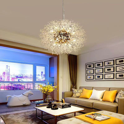 Contemporary Scandinavian Dandelion Hardware Crystal 8/9/12/16 Light Chandelier For Bedroom