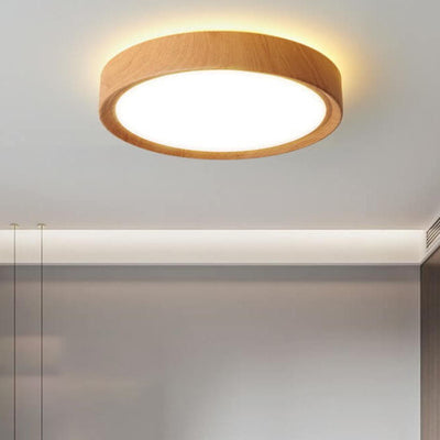 Moderne einfache LED-Deckenleuchte mit Holzmaserung, rund, Eisen 