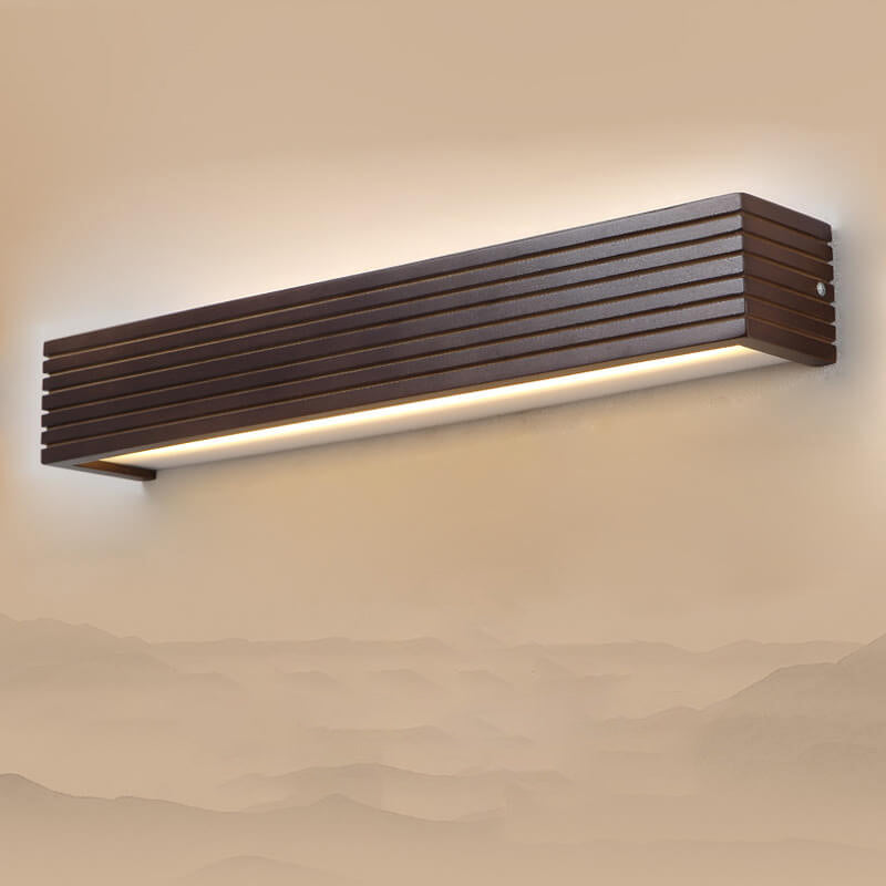 Modern Chinese Walnut Square Bar Vanity LED Wall Sconce Lamp