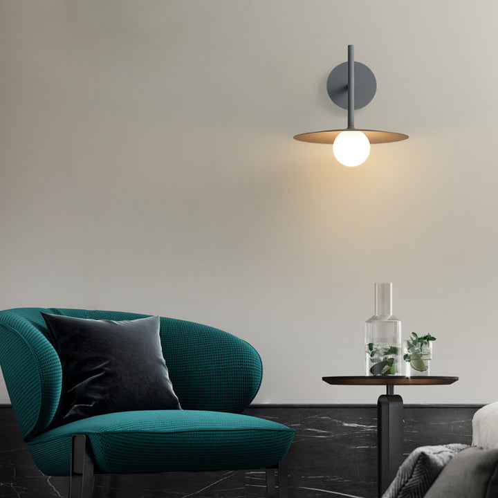 Moderne, minimalistische, einfarbige, runde Hardware-Glas-Wandleuchte mit 1 Licht