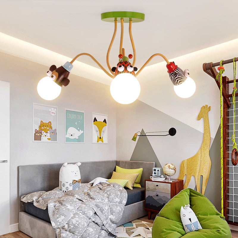 Zeitgenössische kreative Acryl-Cartoon-Tier-Hardware-Rahmen 3-Licht Kinder Deckenleuchte für Schlafzimmer 