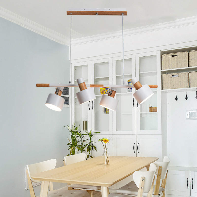 Nordic Minimalist Solid Macaron Color Wood Iron 4-Light Island Light Chandelier