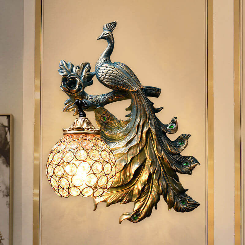 Applique murale 1 lumière en résine paon vintage européen 