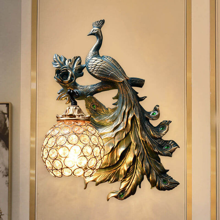 Applique murale 1 lumière en résine paon vintage européen 